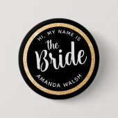 Gold Glitter Bride Party in Vegas Name Button (Voorkant)