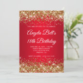 Gold Glitter Bright Red Ombre 18th Birthday Kaart (Staand voorkant)
