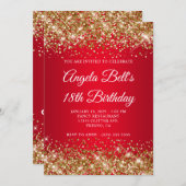Gold Glitter Bright Red Ombre 18th Birthday Kaart (Voorkant / Achterkant)