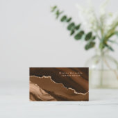 Gold Glitter Brown Marble Agate Visitekaartje (Staand voorkant)