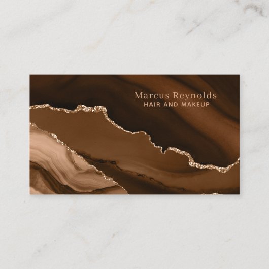 Gold Glitter Brown Marble Agate Visitekaartje (Voorkant)