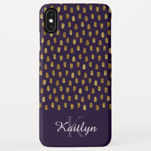 Gold Glitter Brush Strokes op Paars iPhone XS Max Hoesje