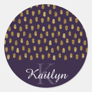 Gold Glitter Brush Strokes op Paars Ronde Sticker