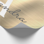 Gold Glitter Brushed Metal Monogram Name Cadeaupapier (Hoek)