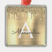 Gold Glitter Brushed Metal Monogram Name Metalen Ornament (Voorkant)