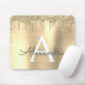 Gold Glitter Brushed Metal Monogram Name Muismat (Met muis)
