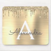 Gold Glitter Brushed Metal Monogram Name Muismat (Voorkant)