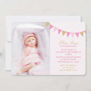 Gold Glitter Bunting Birthday Party-uitnodigingen Kaart