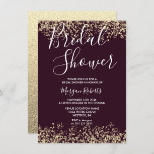 Gold Glitter Burgundy Bridal Shower - uitnodiging