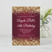 Gold Glitter Burgundy Ombre 18th Birthday Kaart (Staand voorkant)