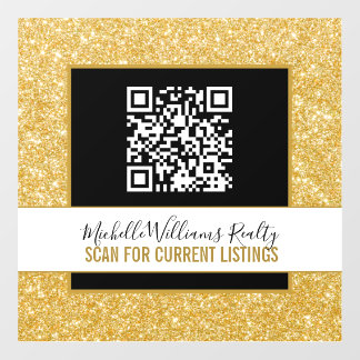 Gold Glitter Business Window Cling met QR-code Raamsticker