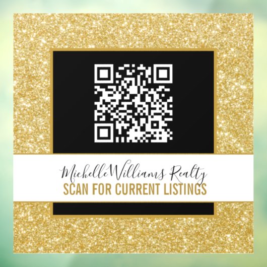 Gold Glitter Business Window Cling met QR-code Raamsticker (Vel 3)