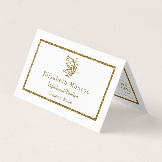 Gold Glitter Butterfly Double Loyalty Visitekaartjes (Voorkant)