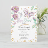 Gold Glitter Butterfly en Bloemenmeisje Baby showe Kaart (Staand voorkant)