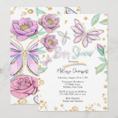 Gold Glitter Butterfly en Bloemenmeisje Baby showe Kaart (Voorkant / Achterkant)