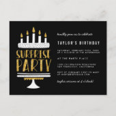 Gold Glitter Cake Surprise Birthday party Uitnodiging Briefkaart (Voorkant)