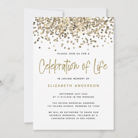 Gold Glitter Celebration of Life Kaart (Voorkant)