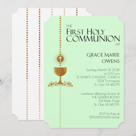 Gold Glitter Chalis First Community Invitation Kaart (Voorkant / Achterkant)