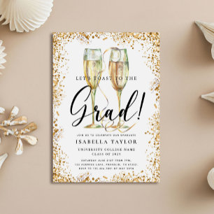 Gold Glitter Champagne Uitnodiging voor afstuderen