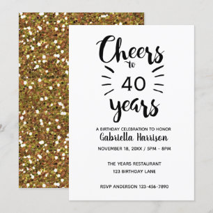 Gold Glitter Cheers tot 40e verjaardag Kaart