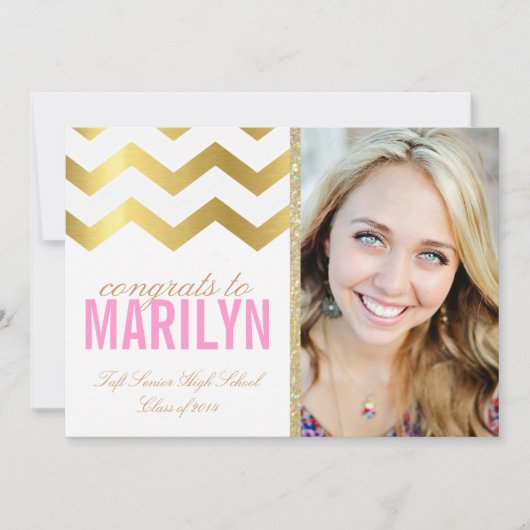 Gold Glitter Chevron Foto Afstuderen Kaart (Voorkant)