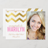 Gold Glitter Chevron Foto Afstuderen Kaart (Voorkant / Achterkant)
