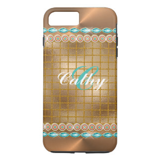 Gold Glitter Chevron met neushoorn iPhone 8 Plus / 7 Plus Hoesje