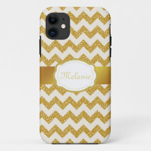 Gold Glitter Chevron Monogram iPhone 11 Hoesje