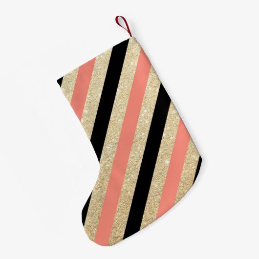 Gold Glitter Chevron Monogram Stocking Kleine Kerstsok (Achterkant (Hangend))