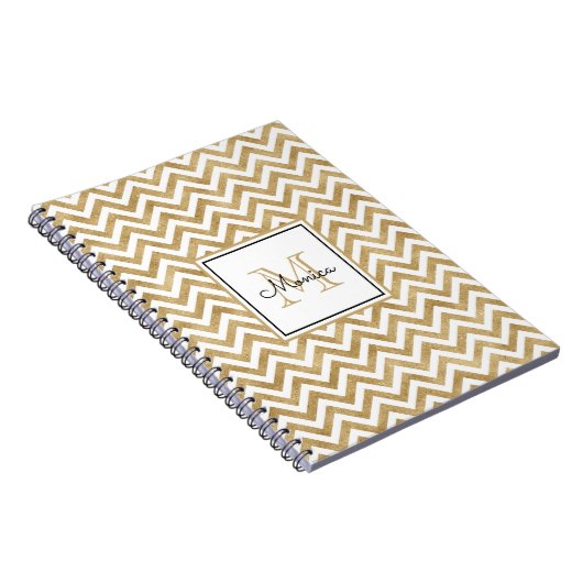 Gold Glitter Chevron Pattern Monogram Notitieboek (Rechterzijde)