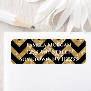 Gold Glitter Chevron Return-adreslabel Etiket