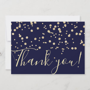 Gold Glitter Chic Confetti Navy Blue Typografie Bedankkaart