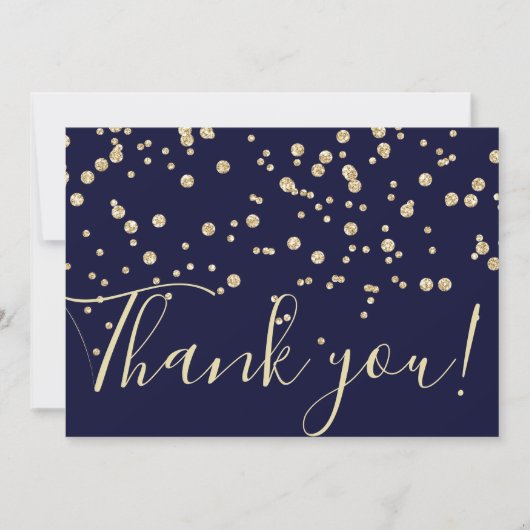 Gold Glitter Chic Confetti Navy Blue Typografie Bedankkaart (Voorkant)