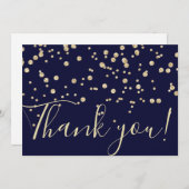 Gold Glitter Chic Confetti Navy Blue Typografie Bedankkaart (Voorkant / Achterkant)