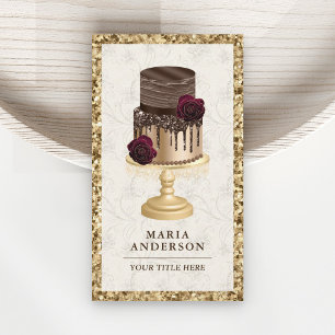 Gold Glitter Chocolate Cake Pastry Chef Bakery Visitekaartje