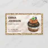 Gold Glitter Chocolate Cupcake Pastry Chef Bakery Visitekaartje (Voorkant)