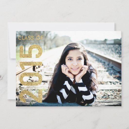 Gold Glitter Class of 2015 Afstuderen 2015 Invite Kaart (Voorkant)