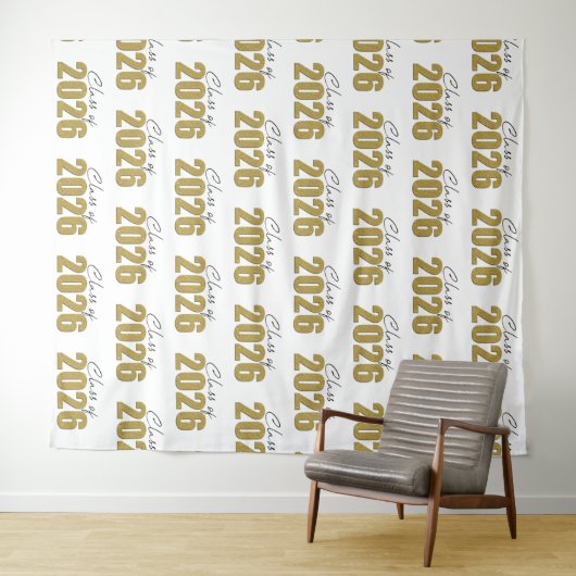 Gold Glitter Class of 2026 Photo Backdrop Wandkleed (In Situ (horizontaal))