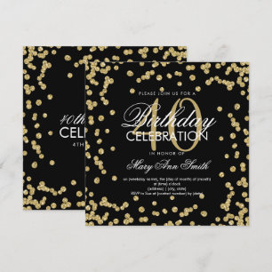 Gold Glitter Confetti 40th Birthday White Black Kaart