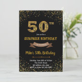 Gold glitter confetti 50e verjaardag uitnodiging (Staand voorkant)