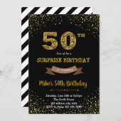 Gold glitter confetti 50e verjaardag uitnodiging (Voorkant / Achterkant)