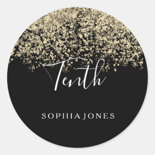 Gold Glitter Confetti Black 10e verjaardag Ronde Sticker