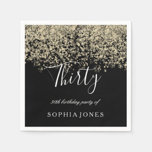 Gold Glitter Confetti Black 30e verjaardag Servet