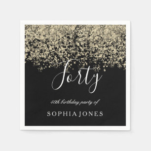 Gold Glitter Confetti Black 40e verjaardag Servet