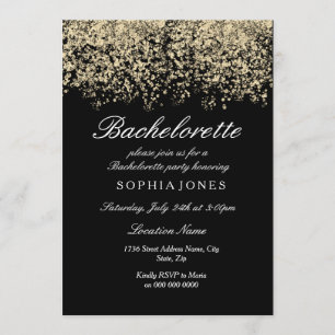 Gold Glitter Confetti Black Bachelorette Kaart