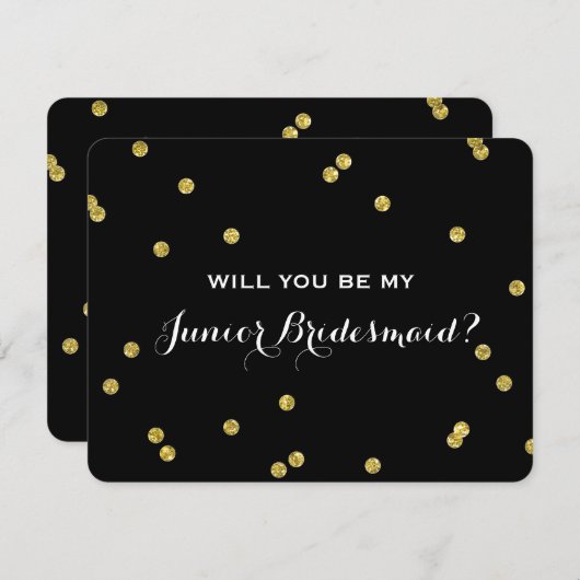 Gold Glitter Confetti Black | Junior Bridesmaid Kaart (Voorkant / Achterkant)