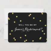 Gold Glitter Confetti Black | Junior Bridesmaid Kaart (Voorkant)