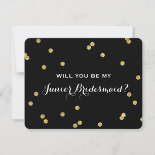 Gold Glitter Confetti Black Junior Bridesmaid Kaart