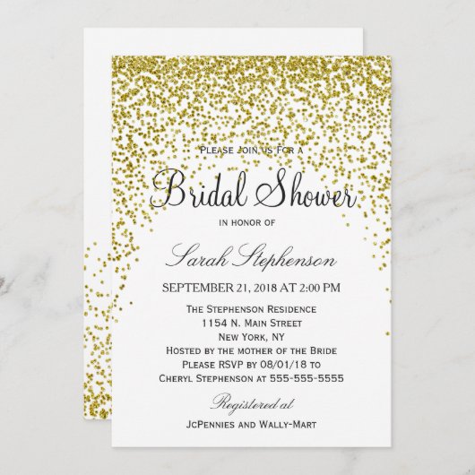 Gold Glitter Confetti Bruidsdouche Uitnodigingen (Voorkant / Achterkant)