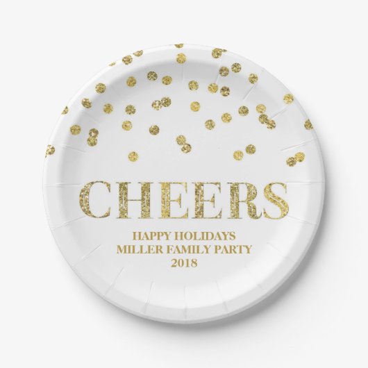 Gold Glitter Confetti Cheers Holiday Bord (Voorkant)
